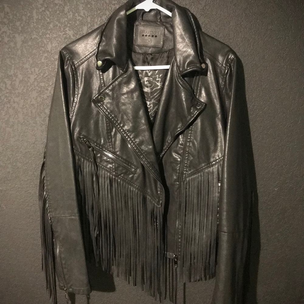 Faux leather fringe jacket